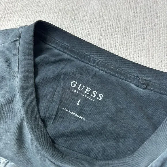 GUESS Men’s Acid Washed Tonal Logo Appliqué Crewneck Short Sleeve T-Shirt Casual - Picture 4 of 9